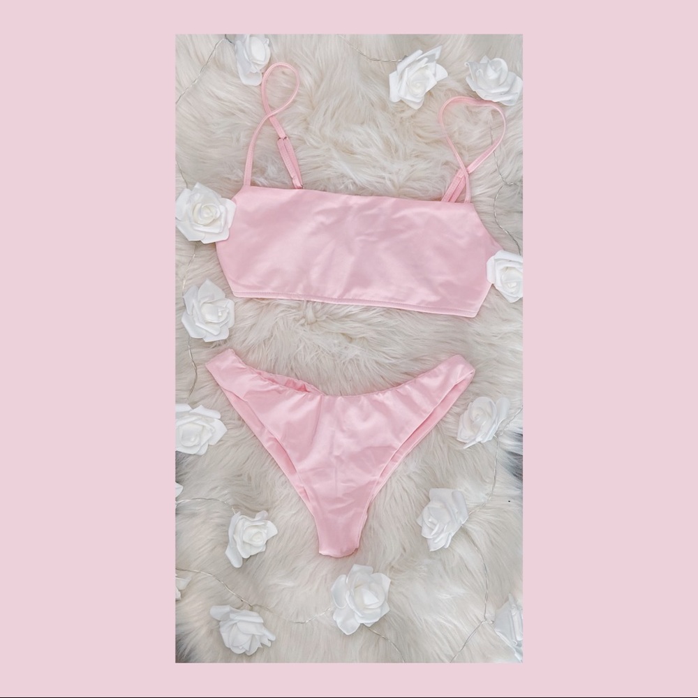NWOT Pink Large Zaful Bandeau High Waisted Bikini